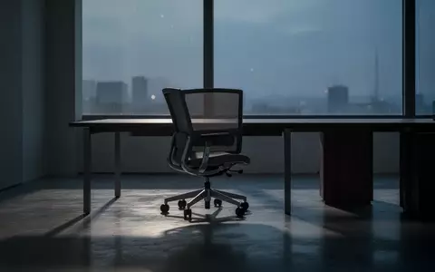 Ein leerer, minimalistischer Büroraum mit einem einzelnen Stuhl bei Dämmerung, der eine Atmosphäre von beruflicher Erschöpfung vermittelt. - Foto: über boerse-global.de