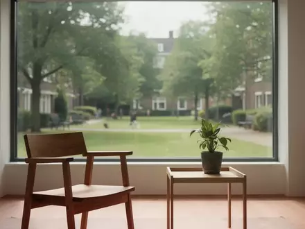 Ein minimalistisch eingerichtetes, sonnendurchflutetes Wohnzimmer mit Blick in einen grünen Park, ohne Personen oder technische Geräte. - Foto: über boerse-global.de