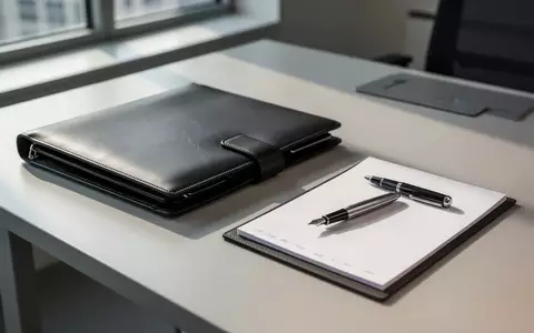 Ein professioneller Schreibtisch mit einer Ledermappe und einem Füllfederhalter bei natürlichem Morgenlicht. - Foto: über boerse-global.de