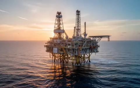 Eine Offshore-Ölplattform auf dem offenen Meer im Licht der Morgendämmerung. - Foto: über boerse-global.de