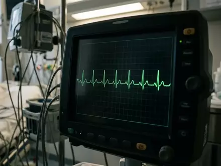 Ein medizinischer EKG-Monitor zeigt eine gleichmäßige Herzfrequenzkurve in einer klinischen Umgebung. - Foto: über boerse-global.de