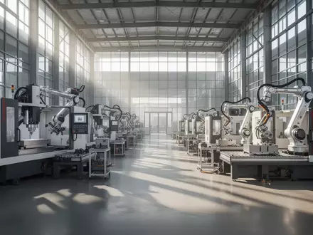 Eine moderne, hochpräzise Industriehalle in China mit automatisierten Fertigungsmaschinen und metallischen Bauteilen. - Foto: über boerse-global.de