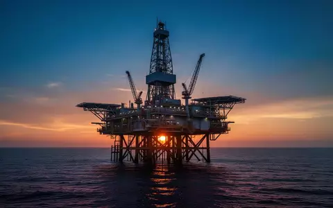 Eine moderne Offshore-Bohrinsel bei Sonnenuntergang auf dem offenen Meer. - Foto: über boerse-global.de