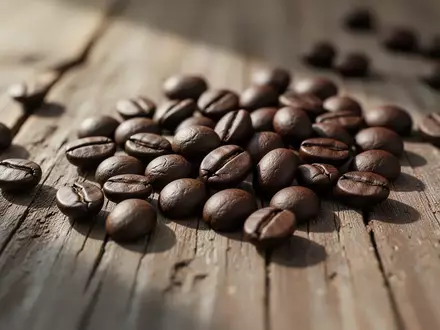 Nahaufnahme von gerösteten Kaffeebohnen auf einer hölzernen Oberfläche bei natürlichem Morgenlicht - Foto: über boerse-global.de