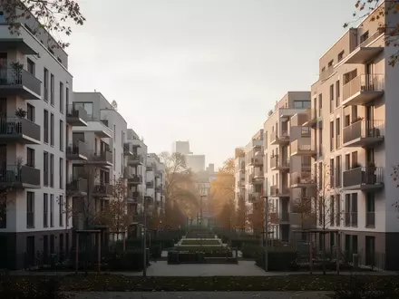 Moderne Wohnhausanlage in einer deutschen Großstadt bei sanftem Nachmittagslicht. - Foto: über boerse-global.de