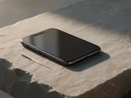 Ein modernes Smartphone auf einer strukturierten Steinoberfläche im weichen Morgenlicht. - Foto: über boerse-global.de