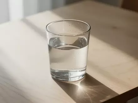 Ein Glas Wasser auf einem hölzernen Tisch in hellem, natürlichem Tageslicht. - Foto: über boerse-global.de