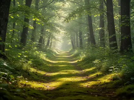 Ein sonnendurchfluteter Waldpfad, der Bewegung und VitalitĂ€t symbolisiert. - Foto: ĂŒber boerse-global.de