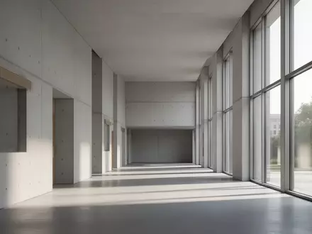 Ein heller, minimalistischer Flur in einem modernen Verwaltungsgebäude bei Tageslicht. - Foto: über boerse-global.de