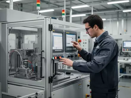 Ein Techniker überprüft eine hochmoderne Inspektionsmaschine in einer hellen, sauberen Industriehalle. - Foto: über boerse-global.de
