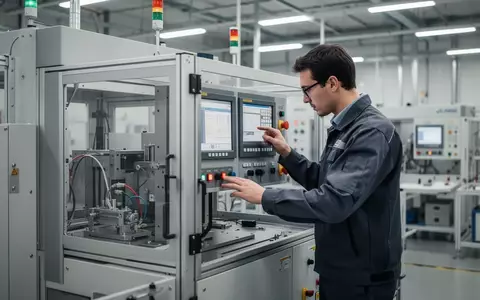 Ein Techniker überprüft eine hochmoderne Inspektionsmaschine in einer hellen, sauberen Industriehalle. - Foto: über boerse-global.de