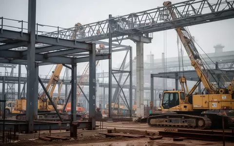 Moderne industrielle Baustelle mit Stahlkonstruktionen bei natürlichem Tageslicht. - Foto: über boerse-global.de