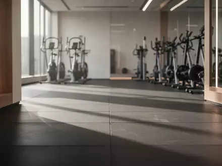 Ein minimalistischer, heller Fitnessraum mit hochwertigem Bodenbelag und Sportgeräten im Hintergrund. - Foto: über boerse-global.de