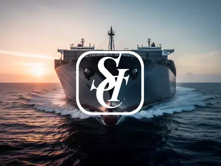 Ein großes Frachtschiff auf dunkler See bei Sonnenaufgang, das die maritime Industrie und den globalen Handel symbolisiert. - Foto: über boerse-global.de