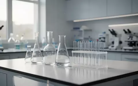 Laborausstattung mit Glasbechern auf einem weißen Labortisch bei natürlichem Licht. - Foto: über boerse-global.de
