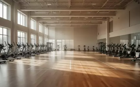 Ein minimalistischer Fitnessraum mit Holzboden und hellem Tageslicht durch große Fenster. - Foto: über boerse-global.de