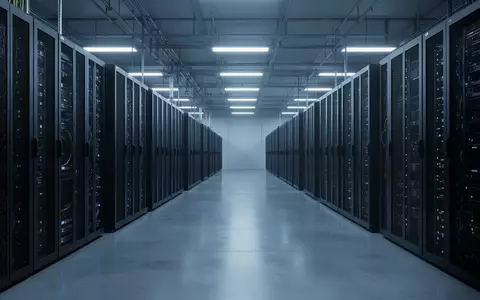 Ein weitläufiger, minimalistischer Serverraum mit zahlreichen dunklen Metallregalen in einer kühlen, blau beleuchteten Umgebung. - Foto: über boerse-global.de