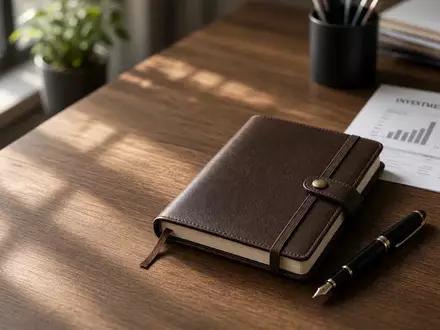 Ein minimalistischer Schreibtisch mit Notizbuch und Füller bei ruhigem Tageslicht, symbolisch für stabile Investitionen. - Foto: über boerse-global.de