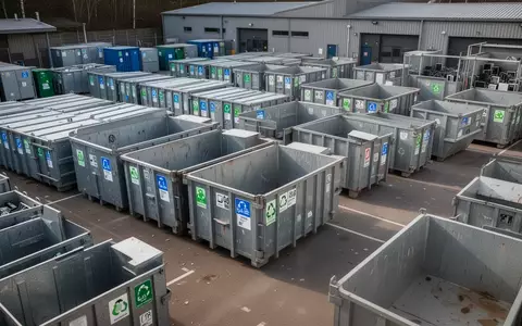 Leerer kommunaler Wertstoffhof mit industriellen Sammelcontainern bei Tageslicht. - Foto: über boerse-global.de
