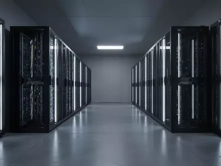 Moderne Server-Infrastruktur in einem klimatisierten Technikraum mit symmetrisch angeordneten Schränken. - Foto: über boerse-global.de