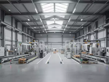 Eine moderne, weitläufige Industriehalle mit sauberem Betonboden und technischer Infrastruktur ohne Personen oder Maschinen. - Foto: über boerse-global.de
