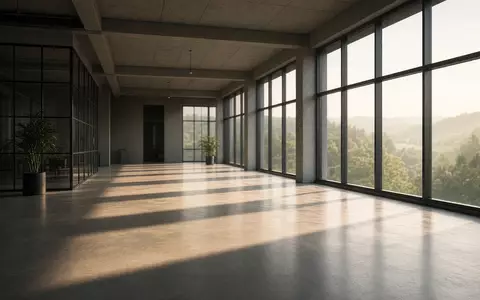 Modernes, leeres Bürogebäude mit Blick in die Natur bei natürlichem Tageslicht. - Foto: über boerse-global.de