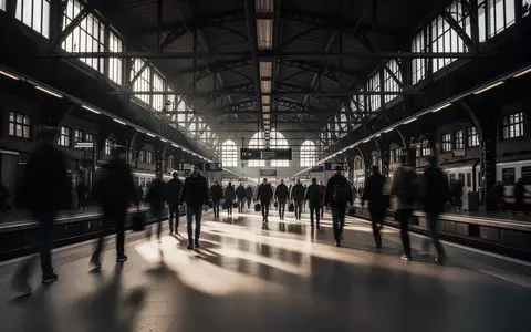 Ein belebter, unscharfer Bahnhofsbereich mit hohen Decken und Stahlträgern in einer deutschen Stadt. - Foto: über boerse-global.de
