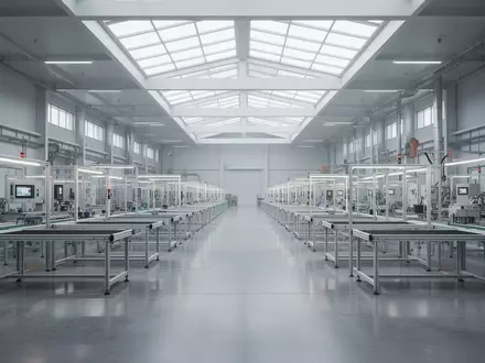 Eine weitläufige, moderne Industriehalle mit polierten Betonböden und natürlichem Licht, die eine Atmosphäre industrieller Fertigung vermittelt. - Foto: über boerse-global.de