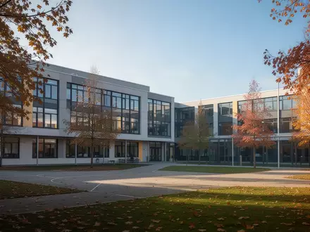 Modernes Schulgebäude bei Tageslicht im Freien ohne Personen - Foto: über boerse-global.de