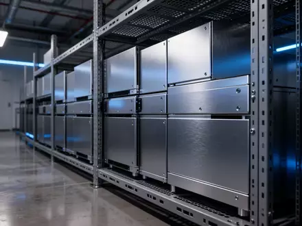 Eine Reihe schlichter Aluminiumgehäuse in einem modernen, industriellen Laborumfeld, die für anspruchsvolle Rechenaufgaben konzipiert sind. - Foto: über boerse-global.de