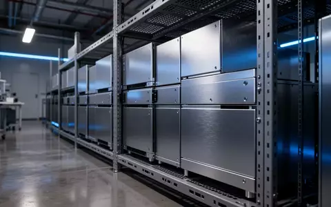 Eine Reihe schlichter Aluminiumgehäuse in einem modernen, industriellen Laborumfeld, die für anspruchsvolle Rechenaufgaben konzipiert sind. - Foto: über boerse-global.de