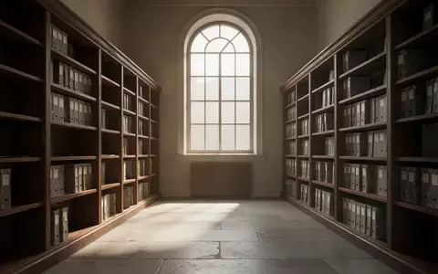 Leere, staubige Aktenregale in einem historischen Archivraum eines Amtsgerichts mit einfallendem Tageslicht. - Foto: über boerse-global.de