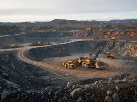 Ein Goldtagebau in einer zerklüfteten Berglandschaft mit schwerem Gerät im Hintergrund. - Foto: über boerse-global.de