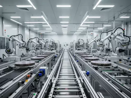 Ein moderner, steriler Reinraum in einer Halbleiterfertigungsanlage mit automatisierten Produktionsanlagen. - Foto: über boerse-global.de