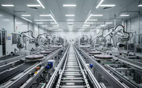 Ein moderner, steriler Reinraum in einer Halbleiterfertigungsanlage mit automatisierten Produktionsanlagen. - Foto: über boerse-global.de