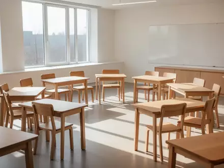 Ein heller, moderner Klassenraum mit leerem Stuhlkreis und einfallendem Tageslicht, der eine ruhige und sichere Atmosphäre vermittelt. - Foto: über boerse-global.de