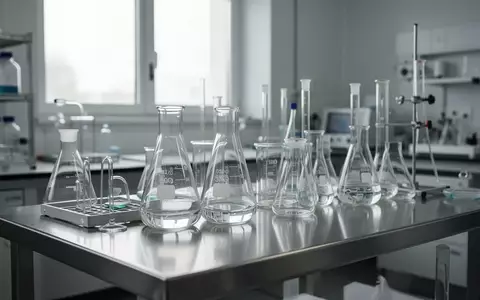 Laborumgebung mit wissenschaftlichen Glasgeräten auf einem Edelstahltisch in einem modernen Forschungslabor. - Foto: über boerse-global.de