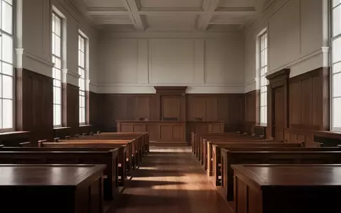 Ein leerer, minimalistischer Gerichtssaal mit hohen Decken und Holzreihen in natürlichem Licht. - Foto: über boerse-global.de