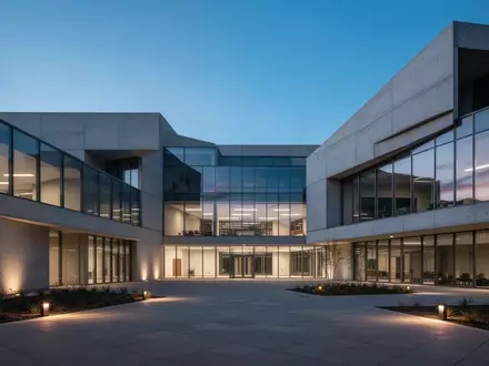 Ein modernes Universitätsgebäude in der Dämmerung mit geometrischer Architektur, das eine stabile und vernetzte Infrastruktur symbolisiert. - Foto: über boerse-global.de