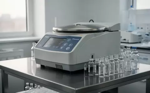 Ein steriler Labortisch mit medizinischen Probengefäßen und einer Zentrifuge in einem hellen, klinischen Umfeld. - Foto: über boerse-global.de