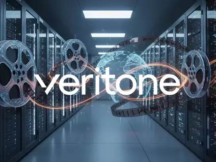 Abstrakte Darstellung eines digitalen Medienarchivs mit Server-Racks und Lichteffekten zur Symbolisierung von Lizenzierung. - Foto: über boerse-global.de