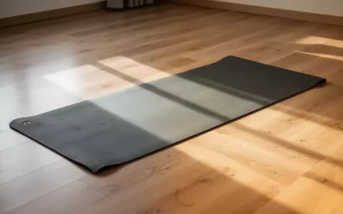 Eine leere Yogamatte auf einem hellen Holzboden in einem lichtdurchfluteten Raum. - Foto: über boerse-global.de