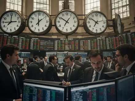 Börsenparkett in São Paulo mit Händlern während eines intensiven Handelstages. - Foto: über boerse-global.de