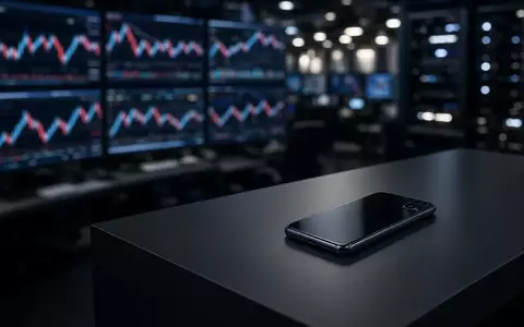 Ein moderner, schummriger Handelsraum mit verschwommenen Finanzanzeigen und einem Smartphone auf einem Schreibtisch. - Foto: über boerse-global.de