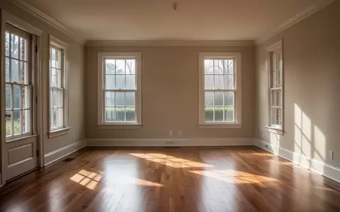 Ein lichtdurchfluteter, leerer Wohnraum in einem Wohnhaus mit Holzboden und Blick durch ein Fenster. - Foto: über boerse-global.de