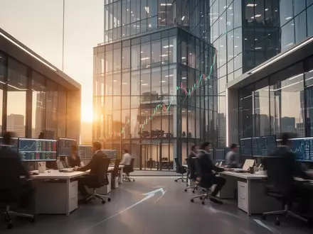 Moderne Glasfassade eines Bürogebäudes im warmen Licht, symbolisch für steigende Aktienkurse. - Foto: über boerse-global.de