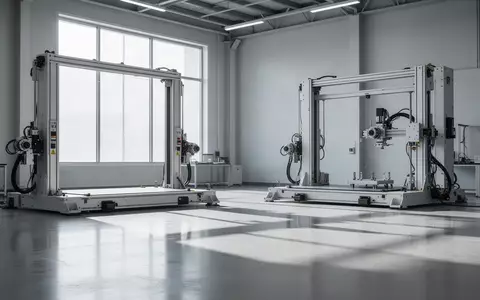 Ein minimalistisches Robotik-Forschungslabor mit leeren mechanischen Testvorrichtungen und industriellem Ambiente. - Foto: über boerse-global.de