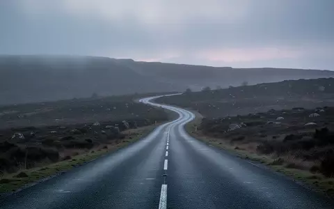 Eine einsame, sich durch eine neblige Hügellandschaft schlängelnde Asphaltstraße bei Dämmerung. - Foto: über boerse-global.de