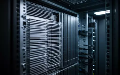Innenansicht eines Serverschranks mit Fokus auf Hardwarekomponenten und Kühlrippen in einer technisch modernen Umgebung. - Foto: über boerse-global.de