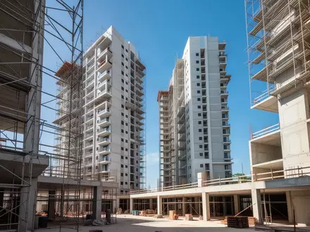 Moderne Baustelle eines Wohnbauprojekts bei strahlendem Sonnenschein. - Foto: über boerse-global.de